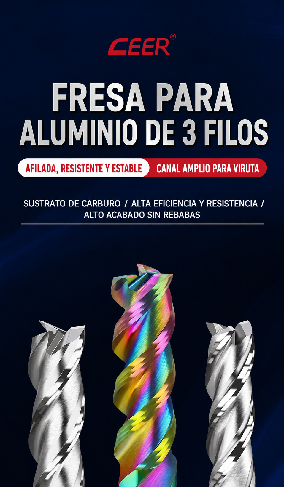 Fresa de carburo para aluminio de 3 filos