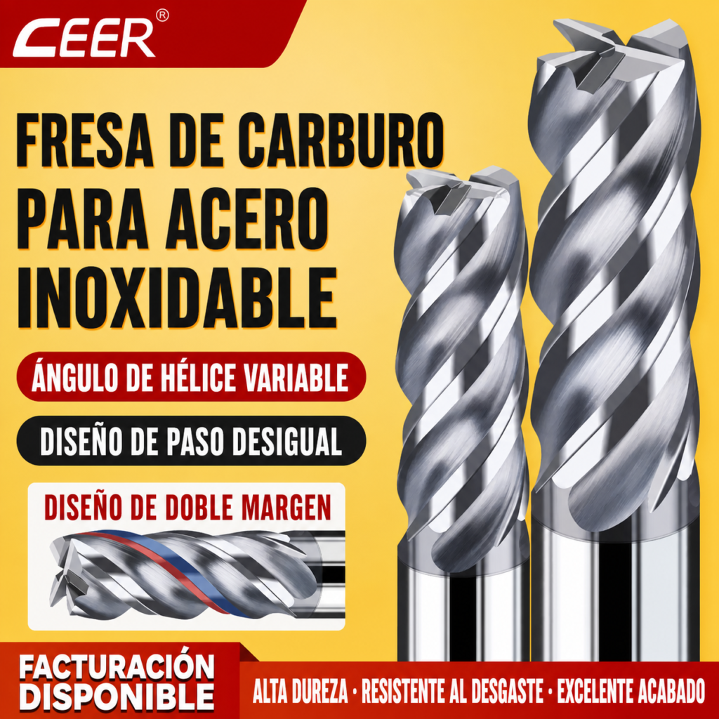 Fresa de Carburo 65 HRC para Acero Inoxidable: Plana, Punta Bola y Radio
