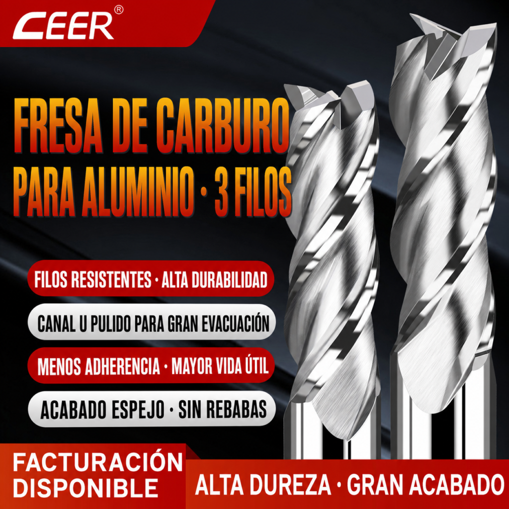 Fresa de carburo para aluminio de 3 filos