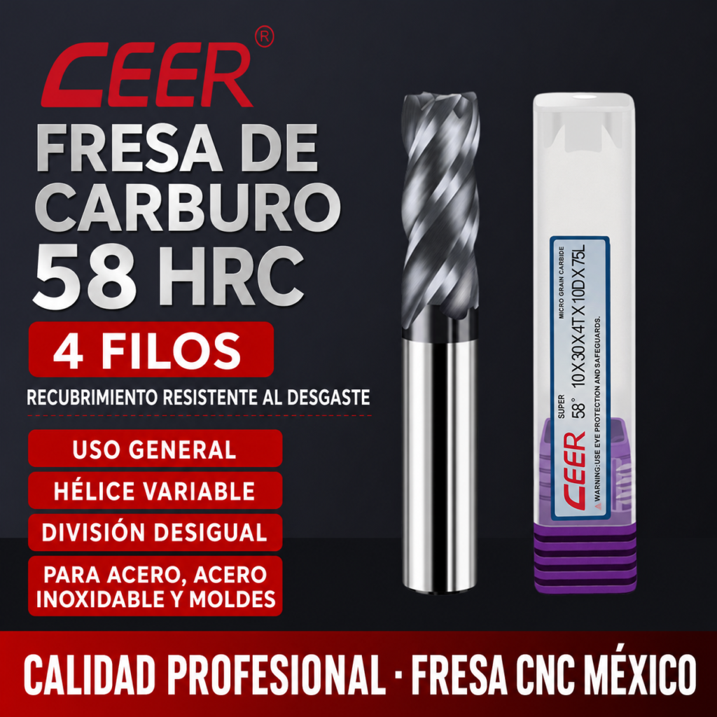 Fresa de carburo 58 HRC para acero e inoxidable - CEER México