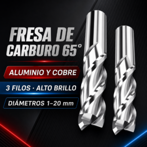 Fresa de carburo 65 grados para aluminio y cobre de 3 filos