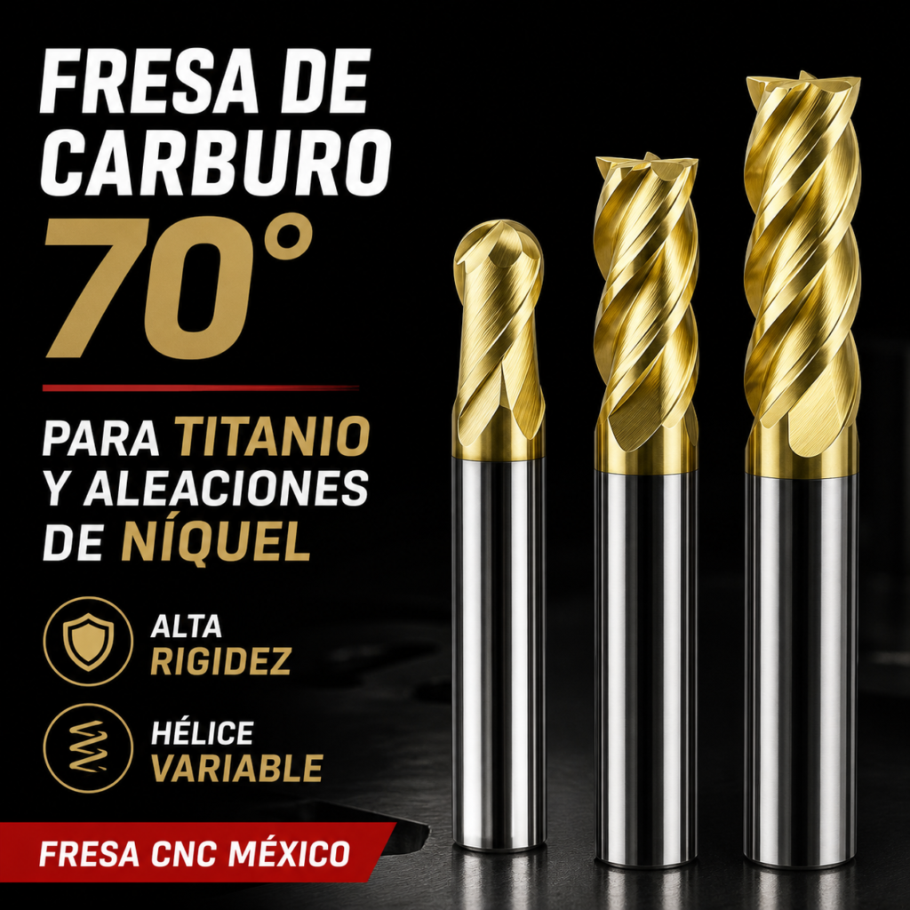 Fresa de carburo 70 grados para titanio y aleaciones de níquel