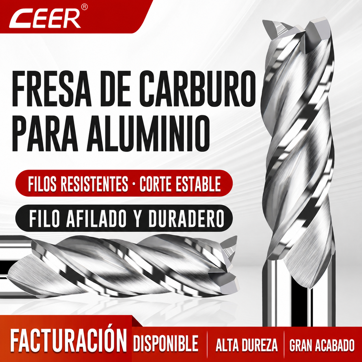 Fresa de carburo para aluminio de 3 filos