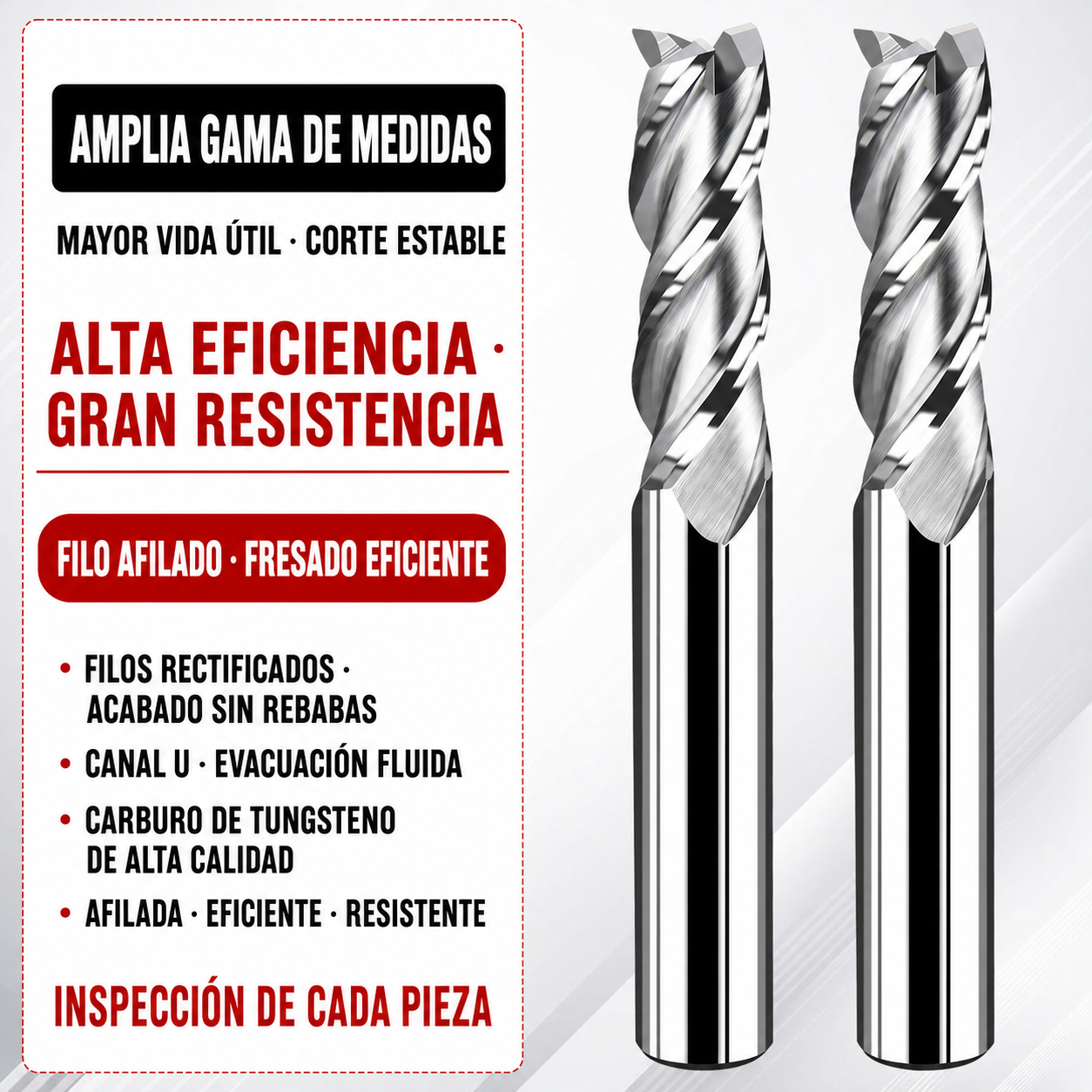Fresa de carburo para aluminio de 3 filos